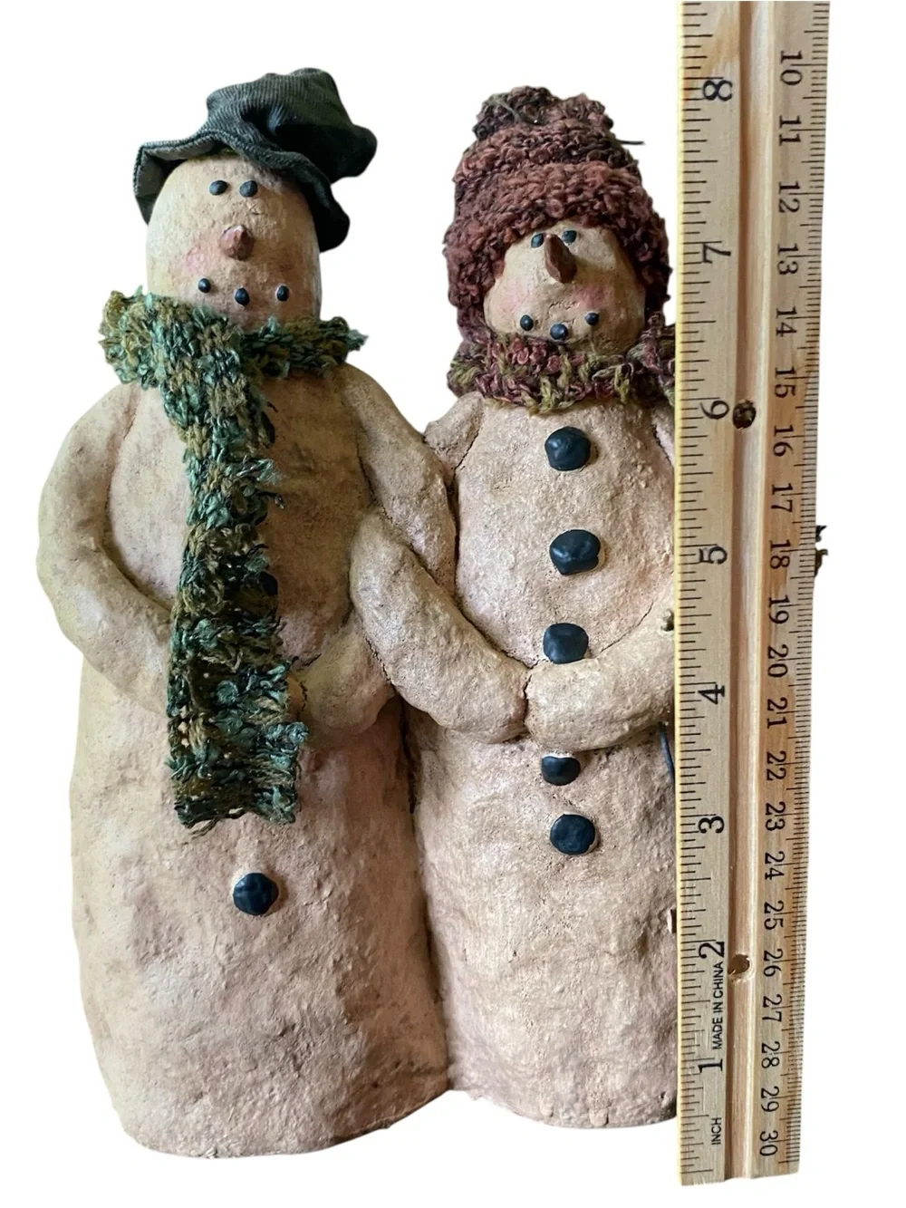 Rustic Holiday Decor Primitive Folk Art Snowman Couple Knit Hat Scarf Christmas